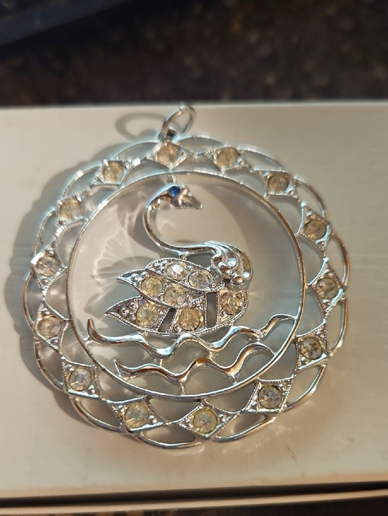 Jewelry - Silvertone Swan Rhinestone Pendant